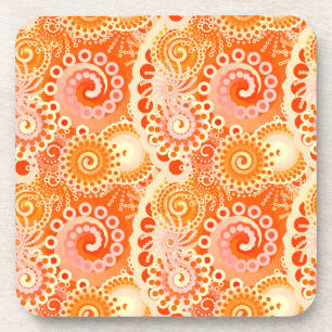 Fractal swirl pattern, shades of coral orange coaster