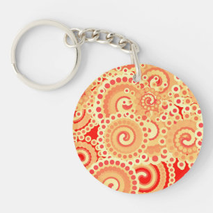 Fractal swirl pattern, shades of coral orange key ring