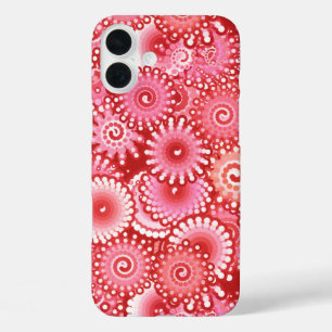 Fractal swirl pattern, shades of deep red iPhone 16 plus case