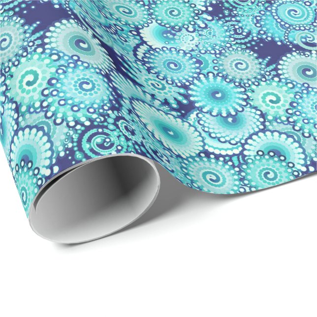 Fractal swirl pattern, shades of denim blue wrapping paper (Roll Corner)