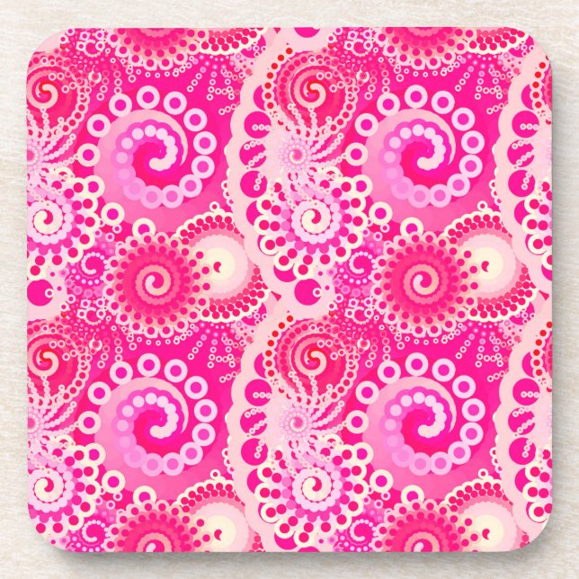 Fractal swirl pattern, shades of fuchsia pink coaster (Front)