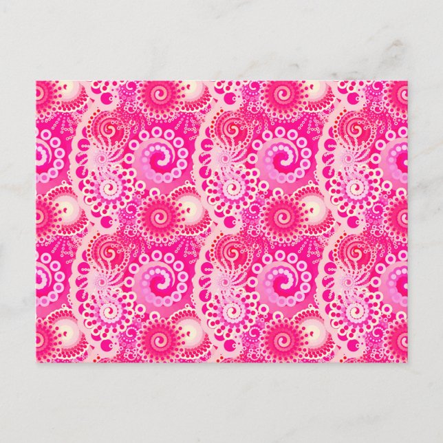 Fractal swirl pattern, shades of fuchsia pink postcard (Front)