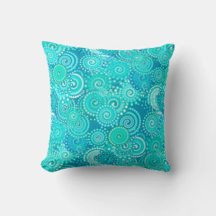 Fractal swirl pattern, shades of ocean blue cushion