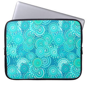 Fractal swirl pattern, shades of ocean blue laptop sleeve