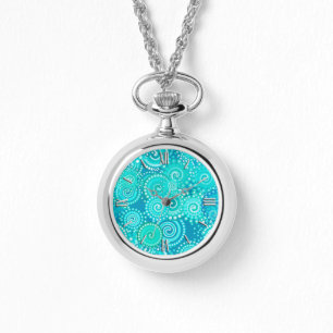 Fractal swirl pattern, shades of ocean blue watch
