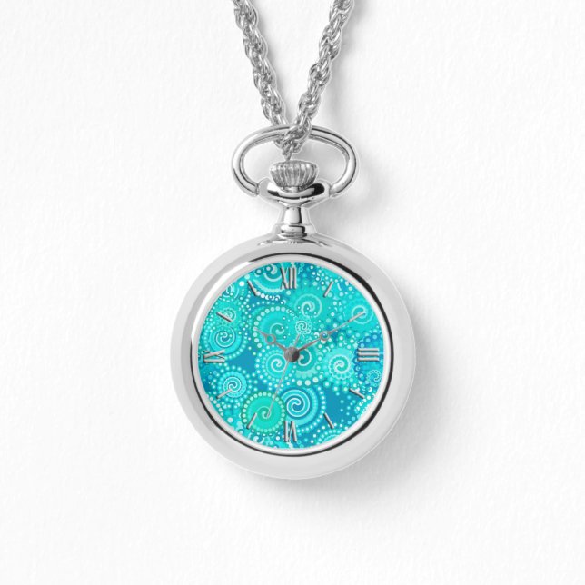 Fractal swirl pattern, shades of ocean blue watch (Front)