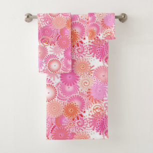 Fractal Swirl Pattern, Shades of Pink and Coral Bath Towel Set