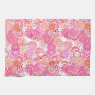 Fractal swirl pattern, shades of pink and coral tea towel