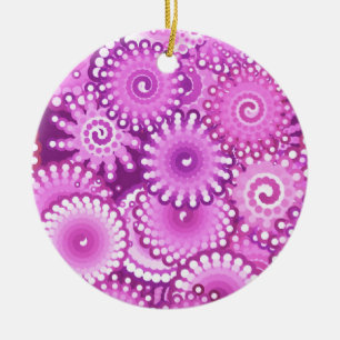 Fractal swirl pattern, shades of plum and violet ceramic tree decoration