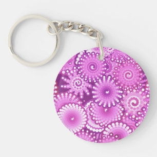 Fractal swirl pattern, shades of plum and violet key ring