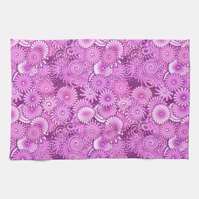 Fractal swirl pattern, shades of plum and violet tea towel (Horizontal)