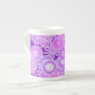 Fractal swirl pattern, shades of purple bone china mug