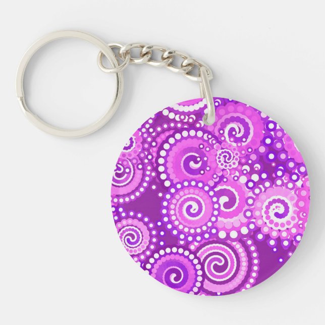 Fractal swirl pattern, shades of purple key ring (Front)