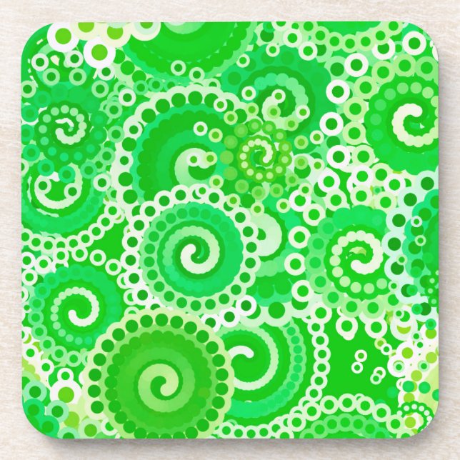 Fractal swirl pattern, shades of spring green coaster (Front)