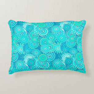 Fractal swirl pattern, shades of turquoise decorative cushion