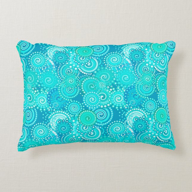 Fractal swirl pattern, shades of turquoise decorative cushion (Front)