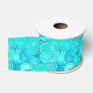 Fractal swirl pattern, shades of turquoise grosgrain ribbon