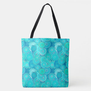 Fractal swirl pattern, shades of turquoise tote bag