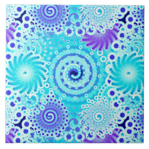Fractal swirl pattern, turquoise, aqua, blue tile