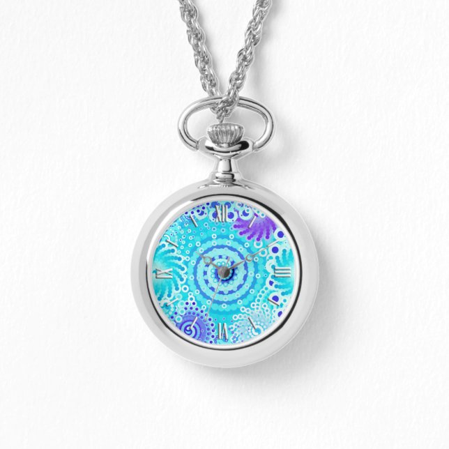 Fractal swirl pattern, turquoise, aqua, blue watch (Front)