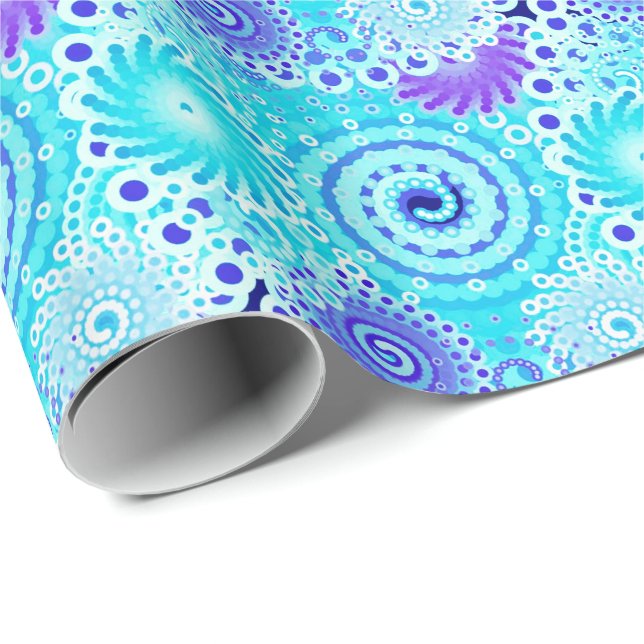 Fractal swirl pattern, turquoise, aqua, blue wrapping paper (Roll Corner)