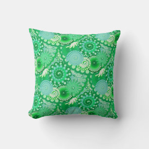 Fractal swirl pattern, turquoise, aqua, jade cushion