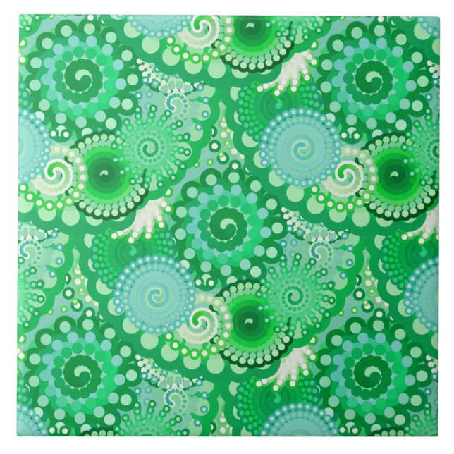 Fractal swirl pattern, turquoise, aqua, jade tile (Front)