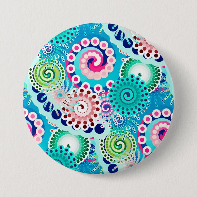 Fractal swirl pattern, turquoise, pink, multi 7.5 cm round badge (Front)