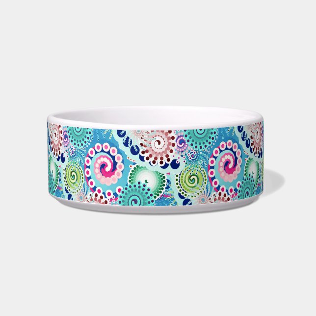Fractal swirl pattern, turquoise, pink, multi bowl (Left)