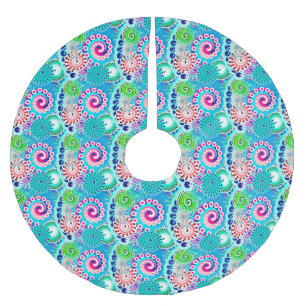 Fractal swirl pattern, turquoise, pink, multi brushed polyester tree skirt