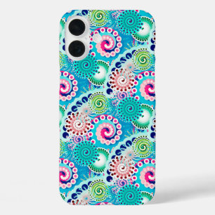 Fractal swirl pattern, turquoise, pink, multi iPhone 16 plus case
