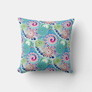 Fractal swirl pattern, turquoise, pink, multi cushion