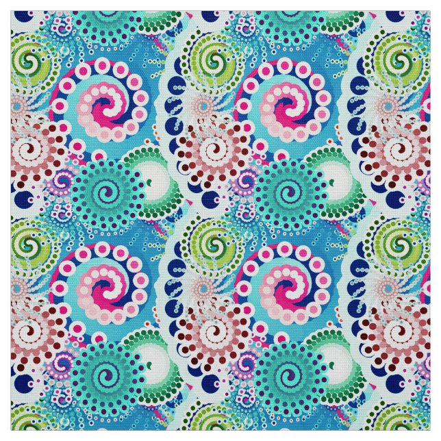 Fractal swirl pattern, turquoise, pink, multi fabric (Swatch)