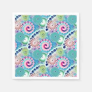 Fractal swirl pattern, turquoise, pink, multi  napkin