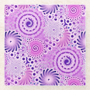 Fractal swirl pattern, violet, orchid glass coaster