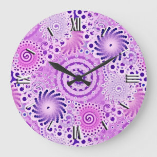 Fractal swirl pattern, violet, orchid large clock