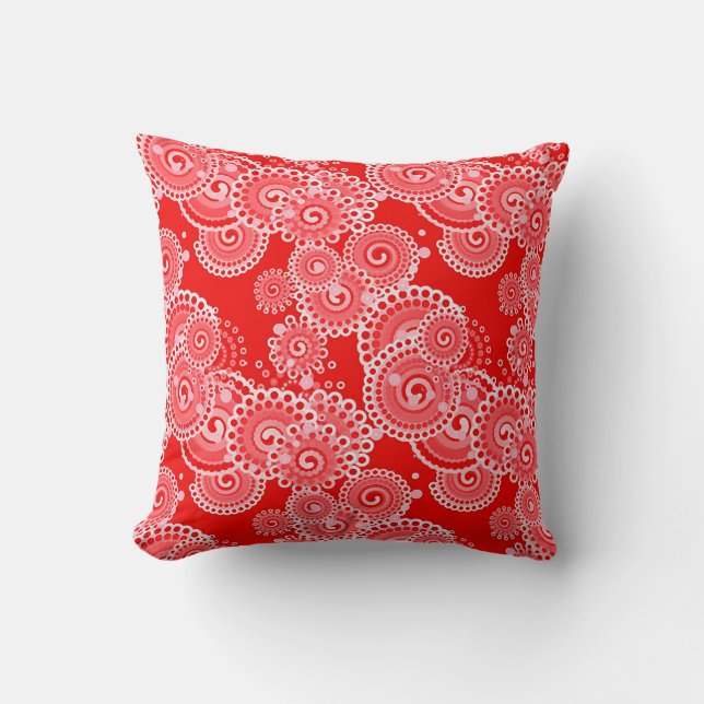 Fractal swirl pattern, vivid red and cream cushion (Front)