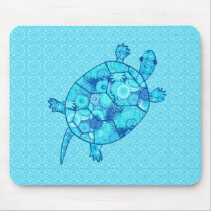 Fractal swirl turtle - cobalt and turquoise blue mouse mat