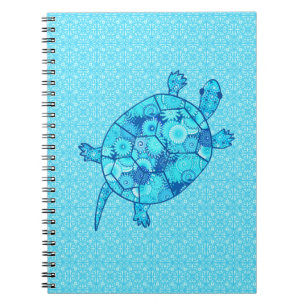 Fractal swirl turtle - cobalt and turquoise blue notebook