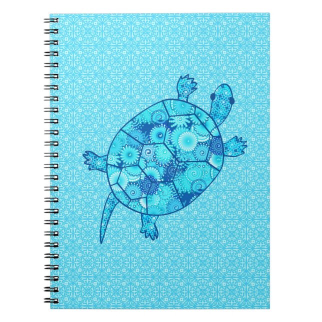 Fractal swirl turtle - cobalt and turquoise blue notebook (Front)