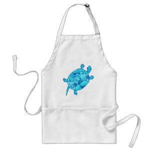 Fractal swirl turtle - cobalt and turquoise blue standard apron