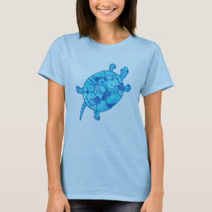 Fractal swirl turtle - cobalt and turquoise blue T-Shirt