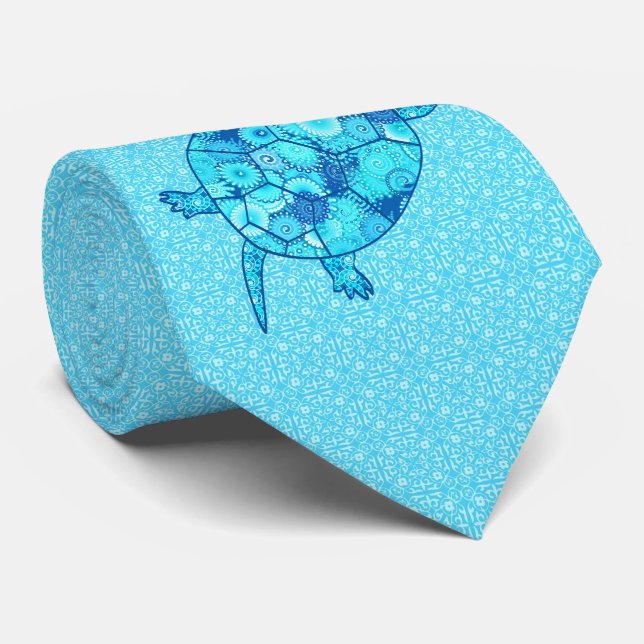 Fractal swirl turtle - cobalt and turquoise blue tie (Rolled)