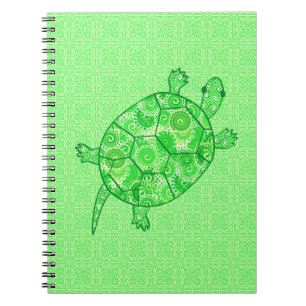 Fractal swirl turtle - lime and emerald green notebook