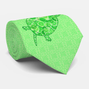 Fractal swirl turtle - lime and emerald green tie