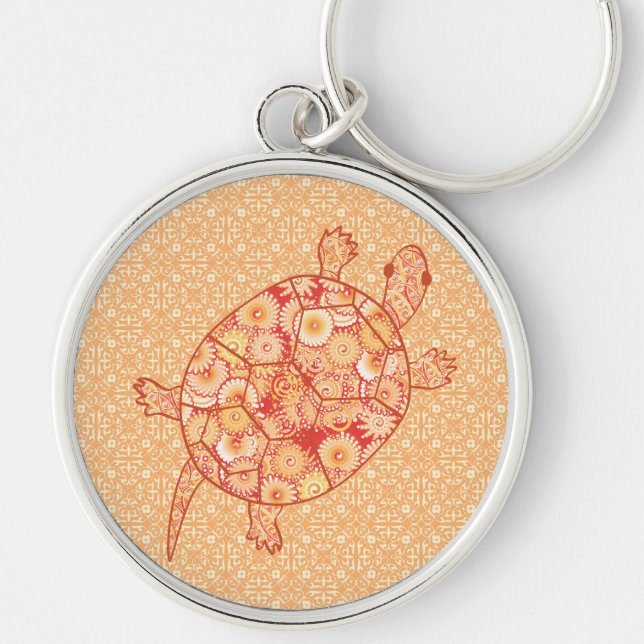 Fractal swirl turtle - shades of mandarin orange key ring (Front)