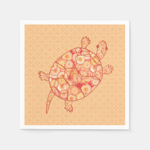 Fractal swirl turtle - shades of mandarin orange napkin