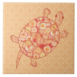 Fractal swirl turtle - shades of mandarin orange tile