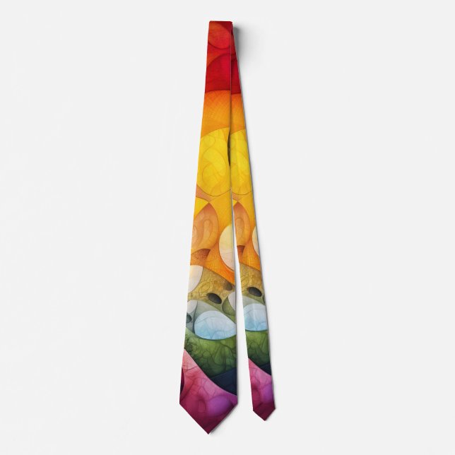 Fractal Universe Red Yellow Green Pink Tie (Front)