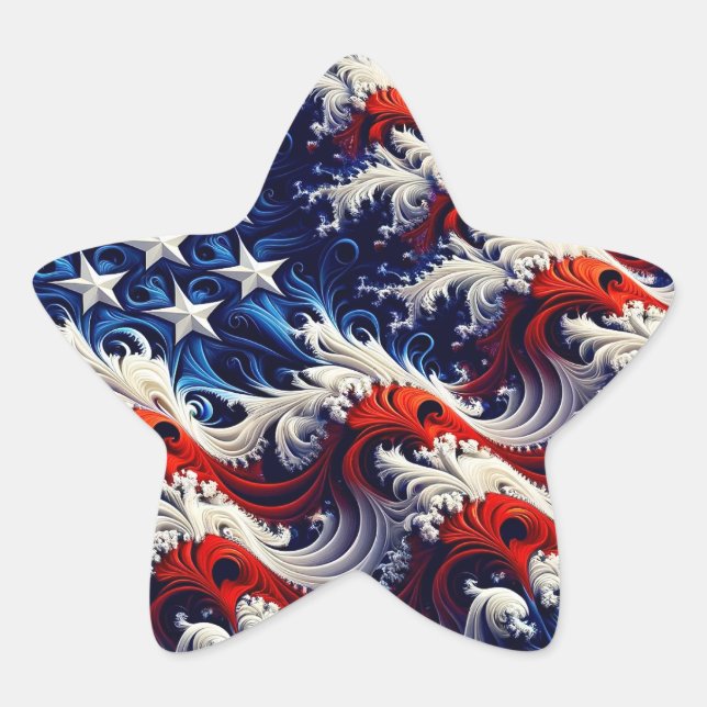 Fractal US Flag Design Star Sticker (Front)